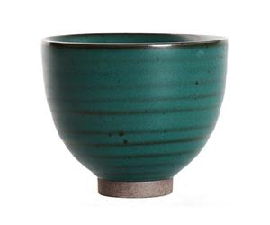 LOLIPPYY Vintage Japanese Style Crude Pottery Teacup Small Home Drinking Cup with Green Glaze and Spiral Texture for Traditional Gongfu Tea Serving