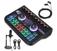 LOLIPPYY Voice Changer Sound Board Mixing Console Microphone Bundle Black Metal Plastic Sturdy Build Plug and Play Compatibility for Live Streaming and Recording