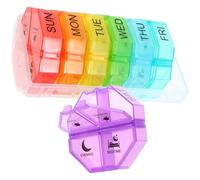LOLIPPYY Weekly Pill Box Organizer with Secure Lids Multi-Compartment Travel Case for Vitamins and Medication Compact Lightweight Design in Colorful Transparent Rainbow Compartments for