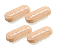 LOLIPPYY Wooden Boar Bristle Nail Brush 4pcs Two-sided Natural Fingernail Scrubber Pedicure Hand Brush for Nail Cleaning and Toe Care Random Color