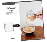 LOLIPPYY Wooden Handle Double Spout Espresso Cup Heat Resistant Glass Measuring Cup for Home Use with Transparency and Comfort Grip Handle for Precise Coffee and Milk Pouring