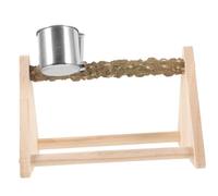 LOLIPPYY Wooden Parrot Perch Stand with Dual Food Bowls Tabletop Bird Feeding Station for Small Pets Indoor Cage Accessory Decorative Training Rack