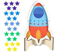 LOLIPPYY Wooden Rocket-shaped Teacher Reward Jar with Star Tokens Classroom Behavior Incentive Jar for Positive Reinforcement and Motivation in School and Home Settings