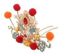LOLIPPYY Year's Hair Crown Red Pom Pom Treasure Hairpin Chinese Traditional Wedding Hair Accessory Ancient Coronet for Hanfu Performance