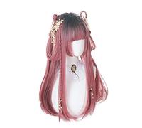 Lolita 60CM Long Black Mixed Pink Ombre Lady Natural Party Cosplay Heat Resistant Synthetic Full Wig+Cap curly