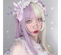 Lolita 60cm Long Straight Purple Mixed White Ombre Bangs Cute Synthetic Heat Resistant Cosplay Party Wig+free Cap M80