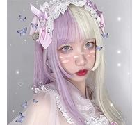 Lolita 60Cm Long Straight Purple Mixed White Ombre Bangs Cute Synthetic Heat Resistant Cosplay Party Wig+Free Cap M80