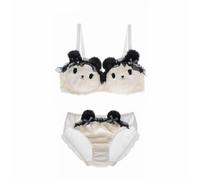 Lolita Autumn And Winter Plush Underwear Bear Maid Pure Desire Japanese Non-Steel Ring Bra Set Kawaii Sexy Lingerie(white,M)