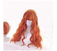 Lolita Cosplay Wig Harajuku Orange Sweet Body Wave Curly Long Synthetic Hair Bang Fringe for Adult Girls