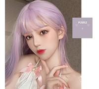 Lolita Cute Harajuku Purple Mixed Pink Full Wigs Medium Long Heat Resistant Cosplay Wig with Bangs+ Free Cap M67