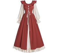 Lolita Dress Victorian Medieval Dress Women Halloween Costumes Renaissance Vintage Corset Maxi Dress Ruffle Layered Chemise Dress Lace-up Irish Costume Pirate Peasant Dress