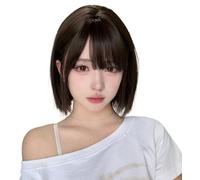 Lolita JK Bob Wig Short Straight Wig with Bangs Japanese Harajuku Style Wigs 13IN (Black Brown)