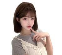 Lolita JK Bob Wig Short Straight Wig with Bangs Japanese Harajuku Style Wigs 13IN (Cool Brown)