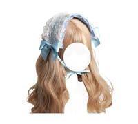Lolita Lace Headband Sweet Maid Bowknot Hairband Lolita Hair Accessories for Women (Light Blue, One Size)