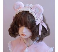 Lolita Maid Cosplay Handmade Bear Ears Soft Girl Headband Hair Accessories Headdress (Pink white ears)