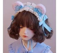 Lolita Maid Cosplay Headdress Handmade Bear Ears Hair Accessories Soft Girl Headband (Blue pink ears)