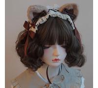Lolita Maid Cosplay Headdress Handmade Bear Ears Hair Accessories Soft Girl Headband (Brown cat ears)