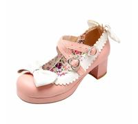 Lolita Pumps, Thick Sole, Mary Jane Ribbon, Forehead Shoes, Women's, Thick Heels, Cross Straps, Easy to Walk, Cute, Cosplay, Maid