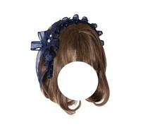 Lolita Ribbon Bow Headband Lace Bowknot Hairband Sweet Maid Hair Accessories for Women (Deep Blue, One Size)