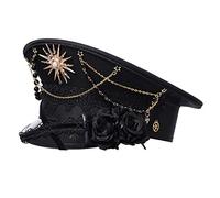 Lolita Women Sunburst Military Hat with Rose Steampunk Burning Man Festival Captain Hat For Carnival Party (Black)