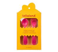 Lollaland 5 Piece Plastic Toddler Silverware Spoon and Fork Utensil Set - Reusable Toddler Cutlery with Hygienic Travel Pouch (Pink)