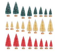 Lollanda 24 Pcs Artificial Mini Christmas Trees, Bottle Brush Christmas Trees Decoration, Miniature Snow Frost Sisal Trees Decoration for Xmas Craft Desktop DIY (Green+Gold+Red)