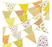 Lollanda 40 Feet Fabric Bunting Banner, 42pcs Outdoor Bunting Banner, Floral Vintage Triangle Flag for Home Garden Birthday Party Wedding Party Decoration (Yellow)