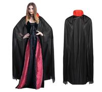 Lollanda Black Red Cape for Adults, Vampire Cloak With Red Collar, Unisex Reversible Stand-Up Collar Vampire Witch Costume for Halloween Fancy Dress Adult (Adult, 150cm)