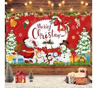 Lollanda Christmas Backdrop Banner for Wall, Winter Santa Background for Christmas Decoration Supplies, Merry Santa's Village Photo Booth Backdrop (Red)