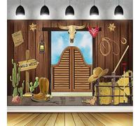 Lollanda Cowboy Party Decorations - Wild West Backdrop, Large Fabric West Photo Door Banner Background, Wooden House Barn Banner for Western Themed Decoration