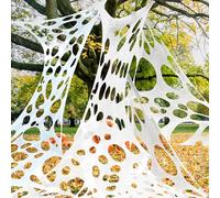Lollanda Giant Cobwebs Halloween Decoration, 13.1ft x 3.3ft Giant Spider Web Stretchy Spider Webs for Outdoor Indoor Yard Parties Haunted House Decoration (White)