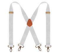 Lollanda Hook Braces for Men Trousers Heavy Duty, Men Braces with 4 Hook Clips, Men's Braces for Trousers Elastic Adjustable X Shape Braces for Wedding Business (White)