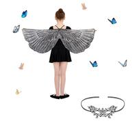 Lollanda Kids Bird Wings Shawl, Bird Wings Costume for Kids, Butterfly Wings for Kids Girls Child, Fancy Dress for Party, Halloween, Cosplay, with Mask (Black)