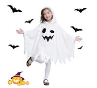 Lollanda Kids Halloween Ghost Costume, Scary Ghost Cloak for Girls Boys, White Ghosts Cape for Halloween Party Cosplay Role Play (Size B)