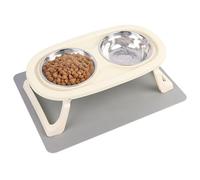 Lollanda Raised Cat Bowl, 2pcs Set Cat Food Bowl 304 Stainless Steel, Cat Bowls with Adjustable Stand and Bowl Pad Silicone (Weiß)