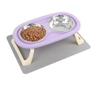 Lollanda Raised Cat Bowl, 2pcs Set Cat Food Bowl 304 Stainless Steel, Cat Bowls with Adjustable Stand and Bowl Pad Silicone (Lila)