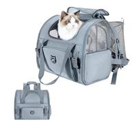Lollimeow Expandable Cat Carrier Backpack for Large Cats - Airline Approved Pet Carrier Backpack for Small Dogs, Hiking & Travel, Waterproof with Breathable Mesh, 22lbs Capacity (Light Grey, Large)