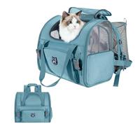Lollimeow Expandable Cat Carrier Backpack for Large Cats - Airline Approved Pet Carrier Backpack for Small Dogs, Hiking & Travel, Waterproof with Breathable Mesh, 14lbs Capacity (Polar Blue, Standard)