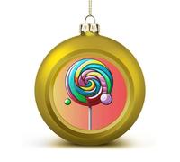 Lollipop Christmas Tree Ornaments 1.6 Inch Shatterproof Pc Plastic Balls with Lanyard Baubles Hanging Christmas Ball Ornaments for Xmas Tree Holiday Party Wedding Home Decorations-Golden