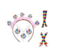 Lollipop Costume Set Candy Headband Accessories Fingerless Gloves Lollipop Earrings Necklace For Candy Cosplay Party Lollipop Headband Set Sweet Candy Headbands Knee High Socks Fingerless Gloves