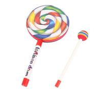 Lollipop Drum with Mallet Rainbow Hand Drum Stick Toy Set Percussion Instrument for Kids 15CM