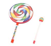 Lollipop Drum with Mallet Rainbow Hand Drum Stick Toy Set Percussion Instrument for Kids 20CM