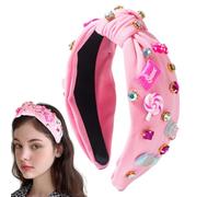 Lollipop Headband with Knot - Rhinestone Embellished Knot Headband Adorable Non-Slip Fashion Hair Accessory Cute Head Wrap Set with Crystal Decor, Cute Girl Friday
