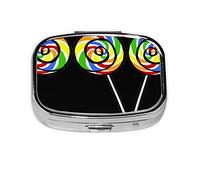 Lollipop Print Pill Box 2 Compartment Medicine Pill Case,Portable for Pocket Or Purse Pill Box Decorative Metal Medicine Organizer