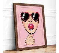 Lollipop Romance Modern Framed Wall Art Print A3 (42×29.7cm) Walnut, Wall Decor for Living Room, Bedroom, Office & Home, Ready to Hang, Art Gift