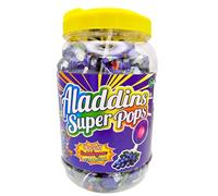 Lollipops 60 pcs Jar "Aladdins Super Pops" Grape flavour with Bubblegum centre. Individually Wrapped Lollies for Parties, Gifts & Snacking. Christmas, Eid, Birthdays Halal and Vegetarian