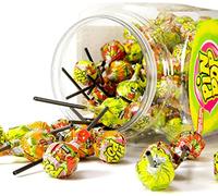LOLLIPOPS BUBBLEGUM FILLED PIN POP SOUR MIX FLAVOURS LOLLIES KIDS PARTY BAGS (25), Assorted