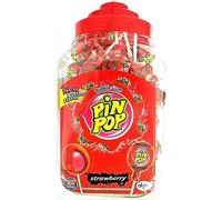 Lollipops Bubblegum Filled PIN POP Strawberry Flavour Lollies. Kids Party Bag Sweets Fillers (100)