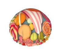Lollipops Pattern Double Layer Waterproof Shower Cap For Women, Reusable Bath Hat With Elastic Band, Keep Hair Dry For Shower And Skincare