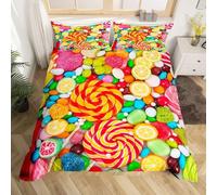 Lollipops Single Duvet Cover Set Fruit Jelly Beans Bedding Soft Microfiber Duvet Cover Single 150 x 200 cm 3D Quilt Cover with Zipper Closure and 2 Pillowcases b-9592